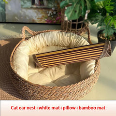 Four Seasons Woven Cat Bed with Removable Upholstery: Breathable, Washable, Stylish Cat House
