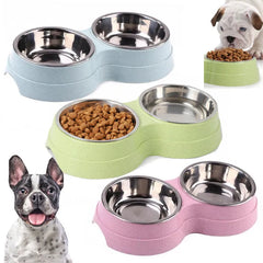 Stylish Double Pet Bowls: Stainless Steel Feeder for Small Dogs