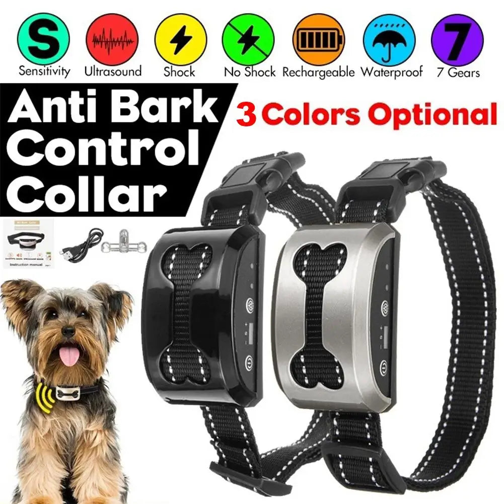 Pet Dog Anti Bark Guard Waterproof Auto Anti Humane Bark Collar Stop Dog Barking Rechargeable Shock/Safe USB Electric Ultrasonic  petlums.com   
