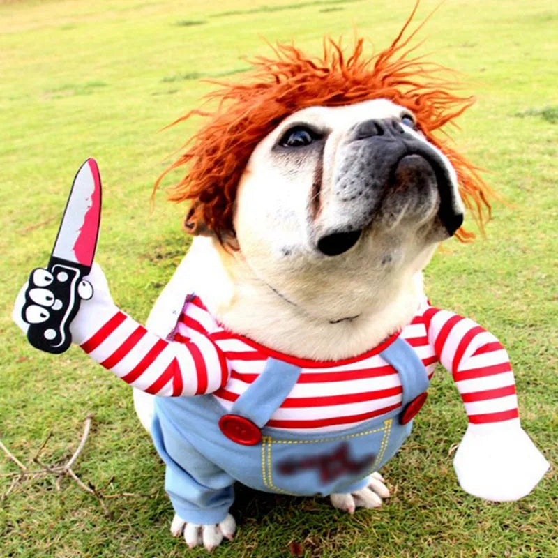 Funny Dog Halloween Costume with Knife Set for Pet Cosplay Party  petlums.com   