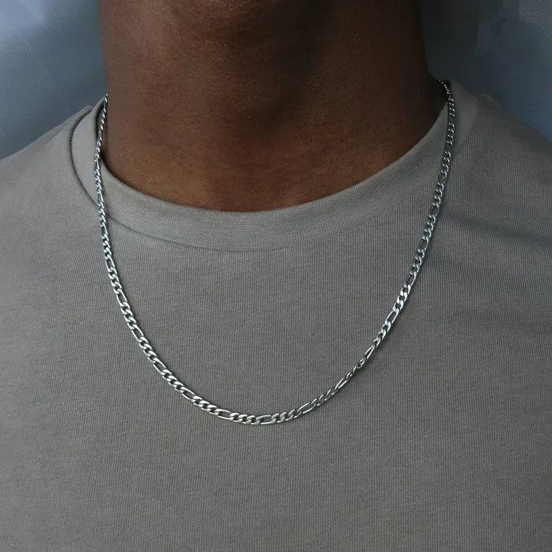 Figaro Chain Necklace: Punk Silver Stainless Steel Men's Hip Hop Jewelry  petlums.com   