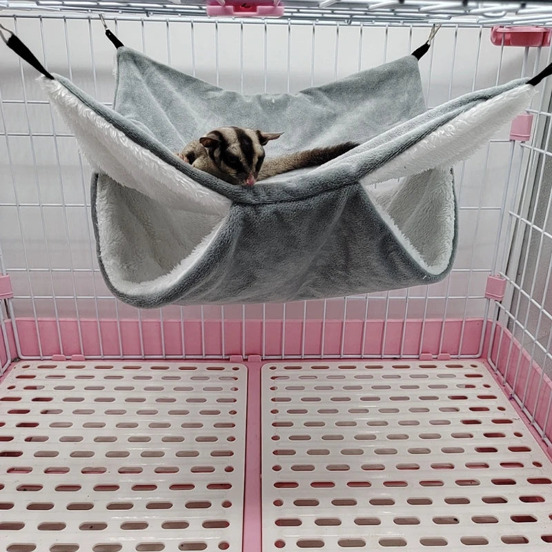 Cozy Plush Hammock for Small Pets: Double-layer Warm Sleeping Bag & Hanging Cage House  petlums.com   