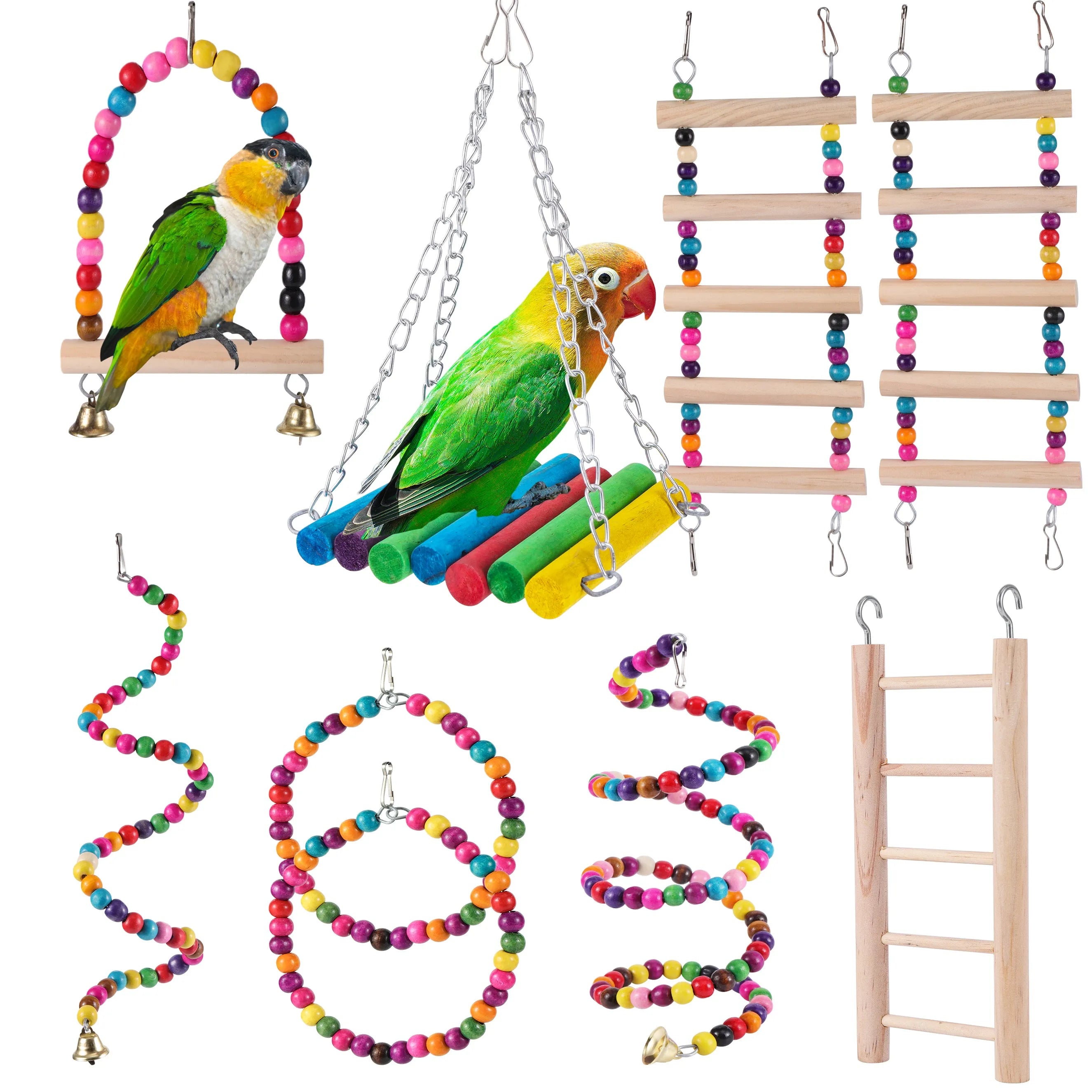 Parrot Swing & Chew Toys Set: Diverse, Safe, Multi-Functional & Easy Installation  petlums.com   
