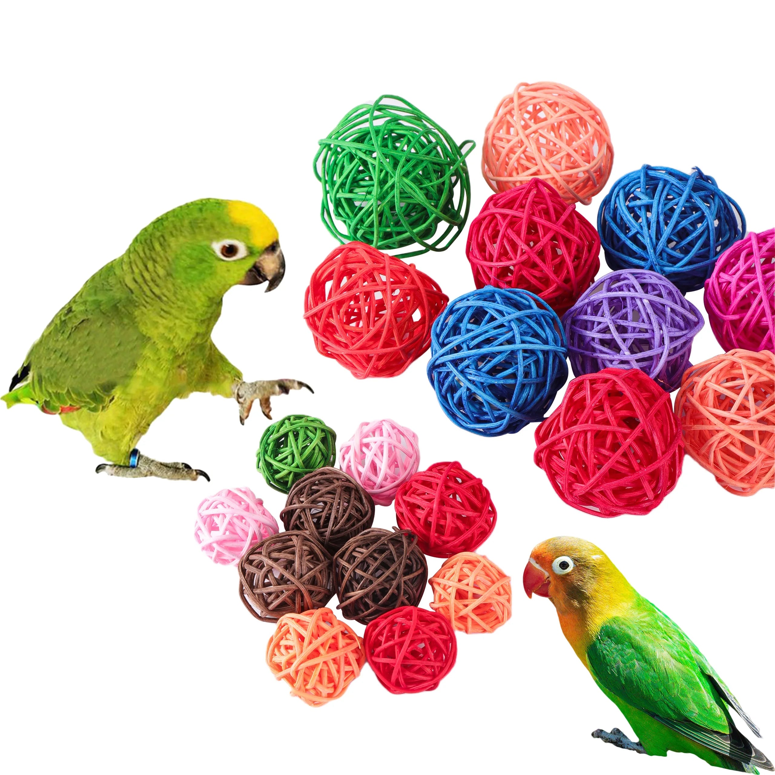 Bird Rattan Ball Toy: Colorful Chew Toy for Parrots and Small Pets  petlums.com   