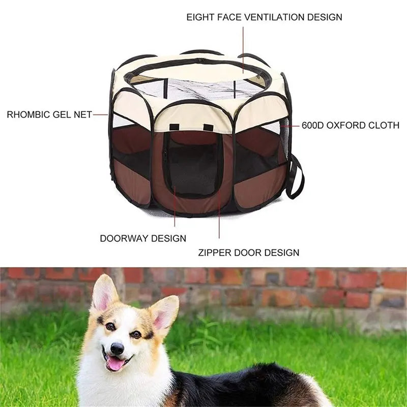 Portable Octagon Pet Playpen: Durable Mesh, Rolling Door, Large Space  petlums.com   