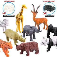 Mini Jungle Animal Toys Set - Realistic Wild Plastic Animals - Educational Learning Toy Set