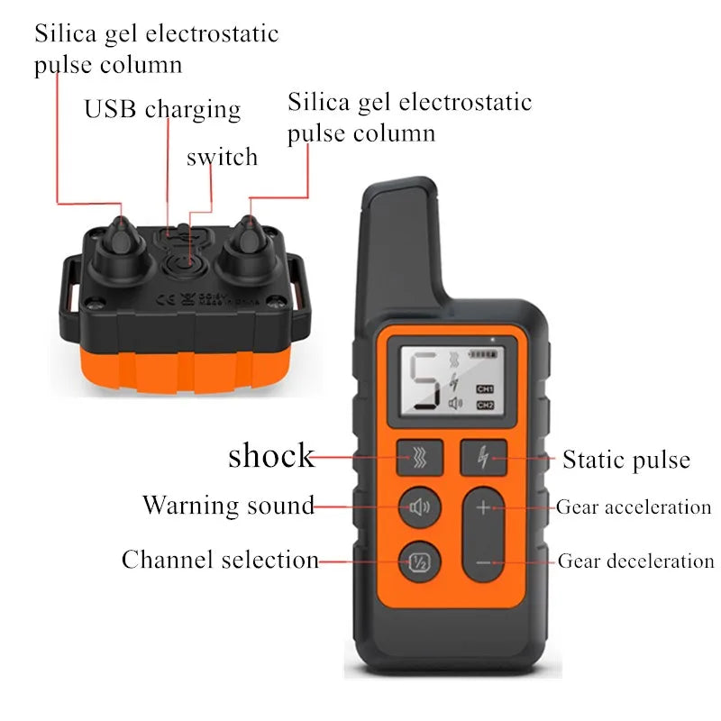 Dog Training Collar Pet Waterproof Rechargeable Shock Sound Vibration Anti-Bark 500m Remote Control For Multiple Size Dog 40%off  petlums.com   