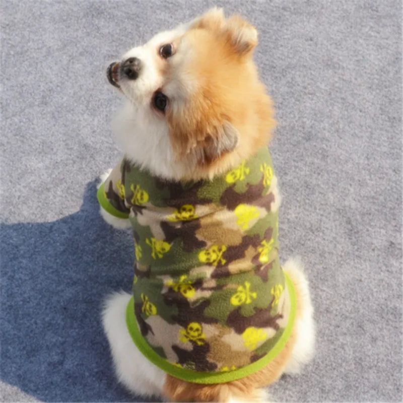 Warm Fleece Skull Print Dog Coat: Stylish Camo French Bulldog Jacket  petlums.com   