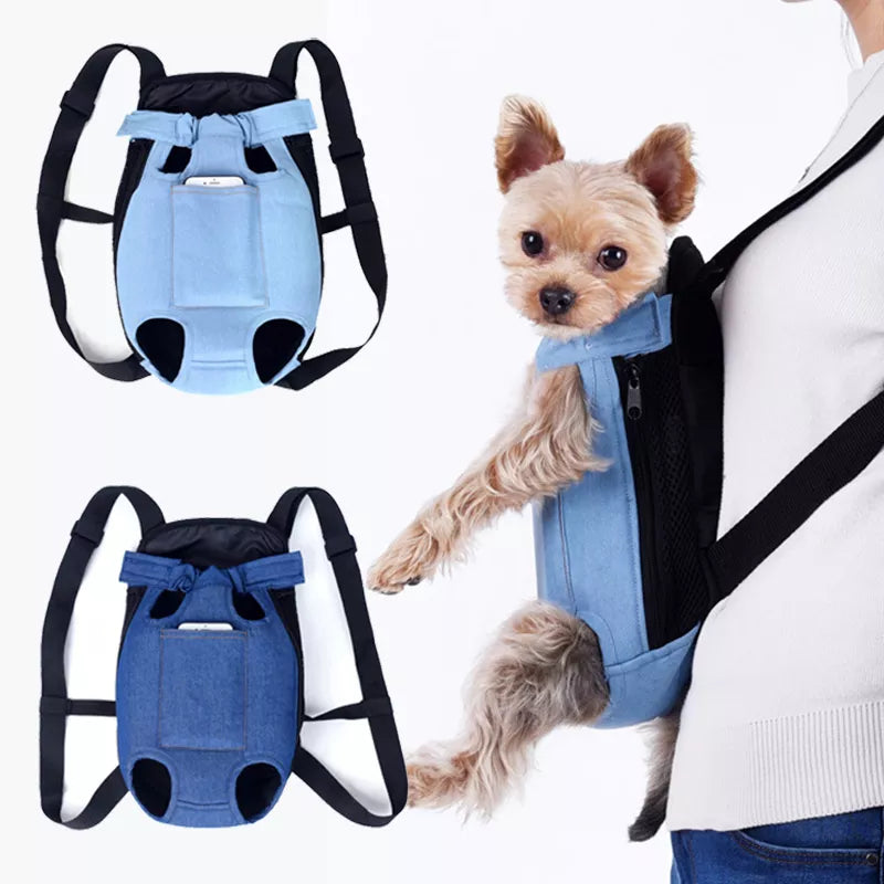 Denim Pet Backpack: Stylish Carrier Bag for Small Dogs - Breathable & Durable  petlums.com   