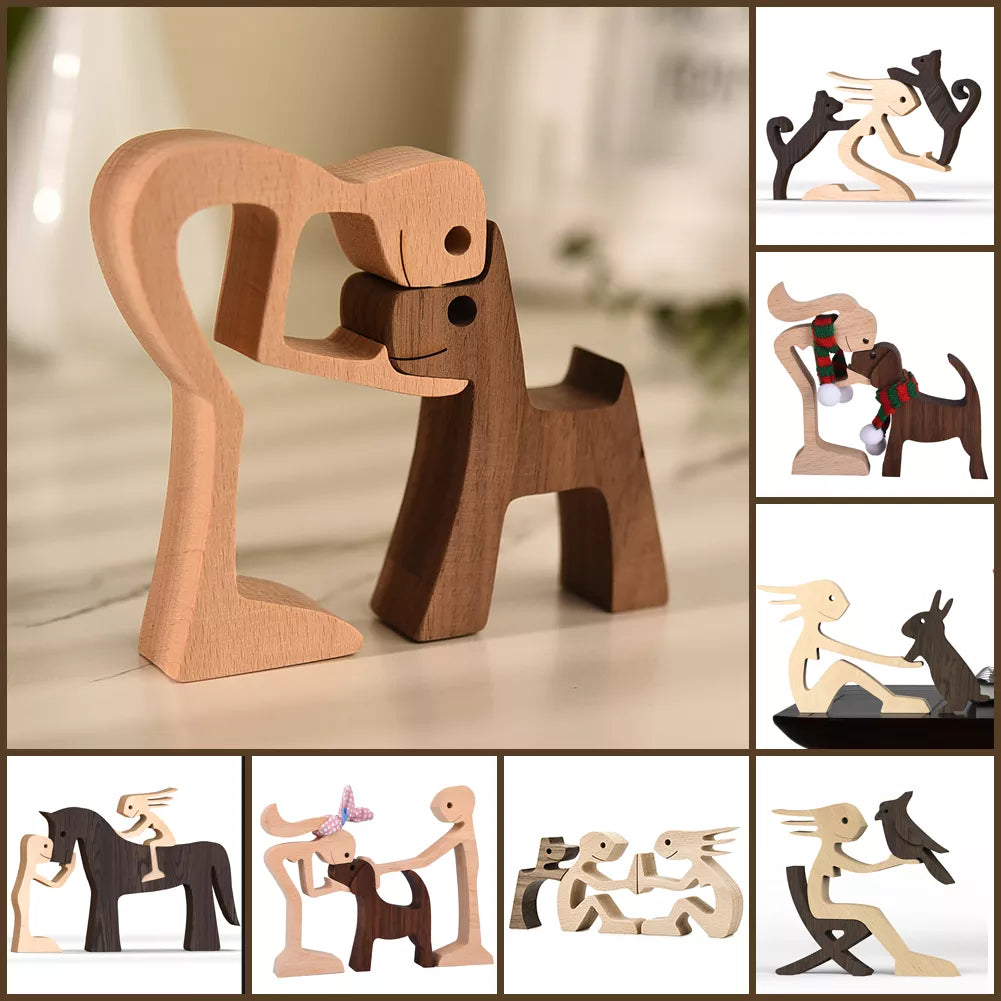 Wood Dog Craft Figurine: Hand-Carved Family Puppy Ornament  petlums.com   