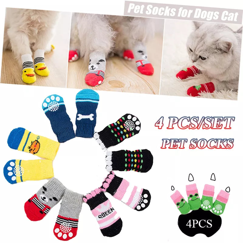 Winter Dog Socks: Cute Cartoon Anti-Slip Pet Shoes Paw Protector  petlums.com   