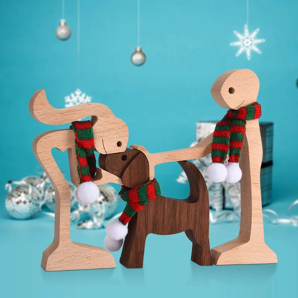 Wood Dog Craft Figurine: Hand-Carved Family Puppy Ornament  petlums.com   