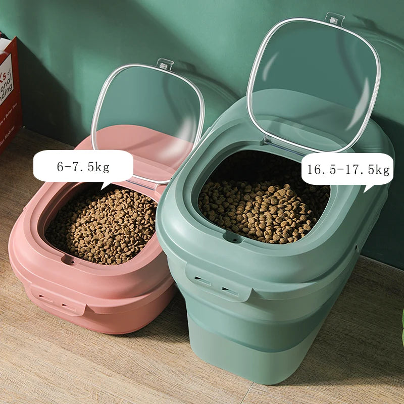 Pet Food Storage Container: Fresh Airtight Design with Measuring Cup  petlums.com   