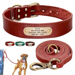 Personalized Leather Dog Collar Set with Free Engraving