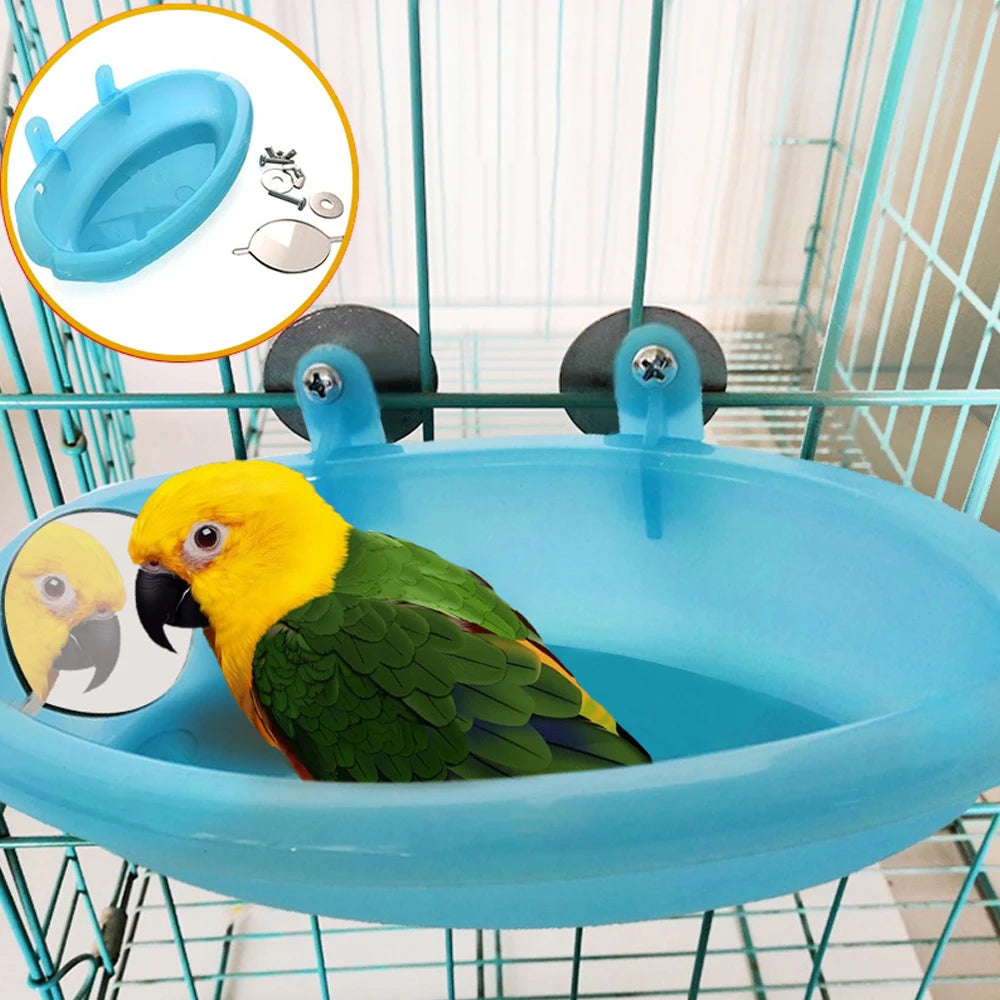 Parrot Bird Bathtub with Mirror & Small Oval Bird Cage Toy  petlums.com   
