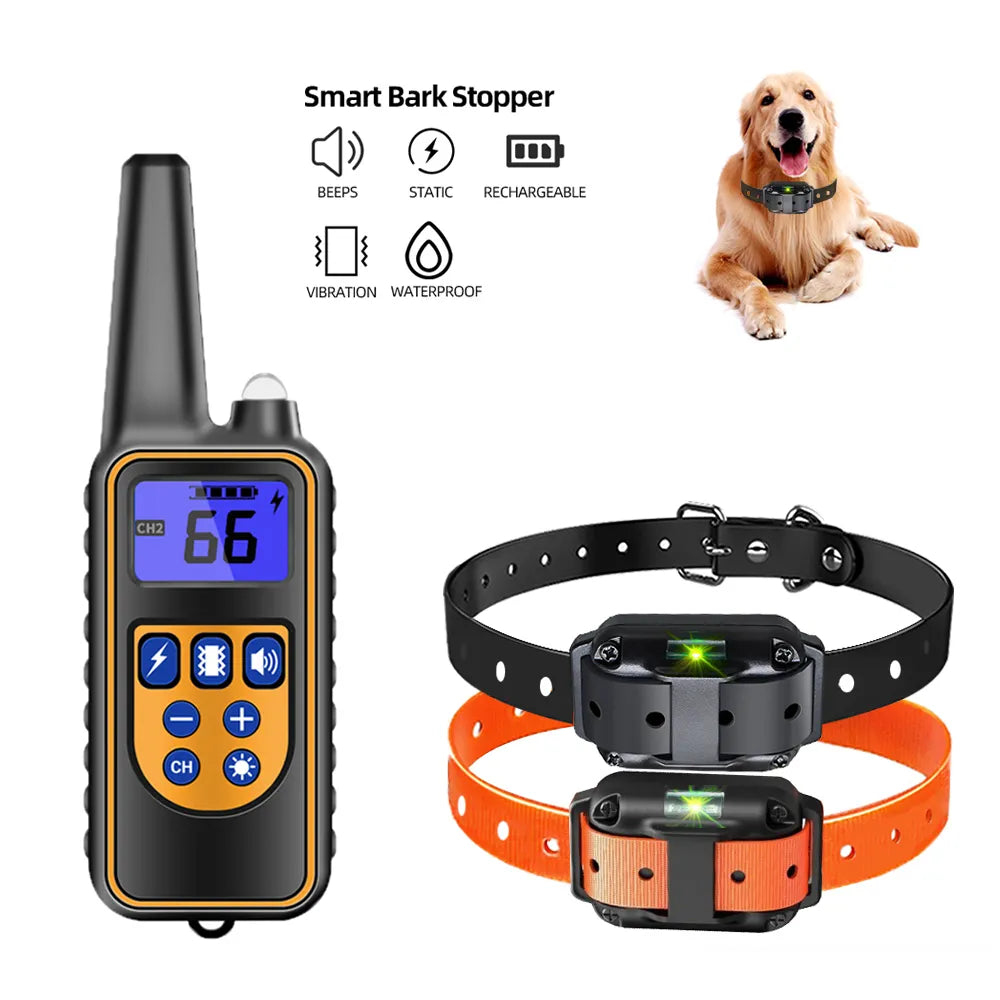 800m Electric Dog Training Collar Waterproof Pet Remote Control Rechargeable training dog collar with Shock Vibration Sound  petlums.com   