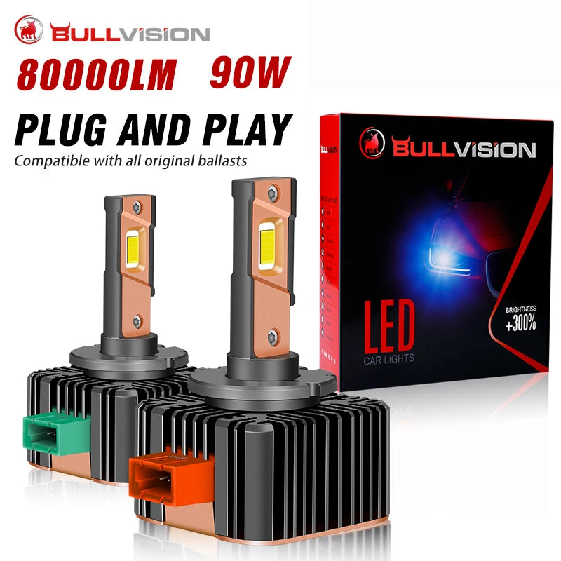 Bullvision LED Headlight Bulbs: Super Bright Car Light Upgrade  petlums.com 90W Plug and play D1S D1R | CHINA