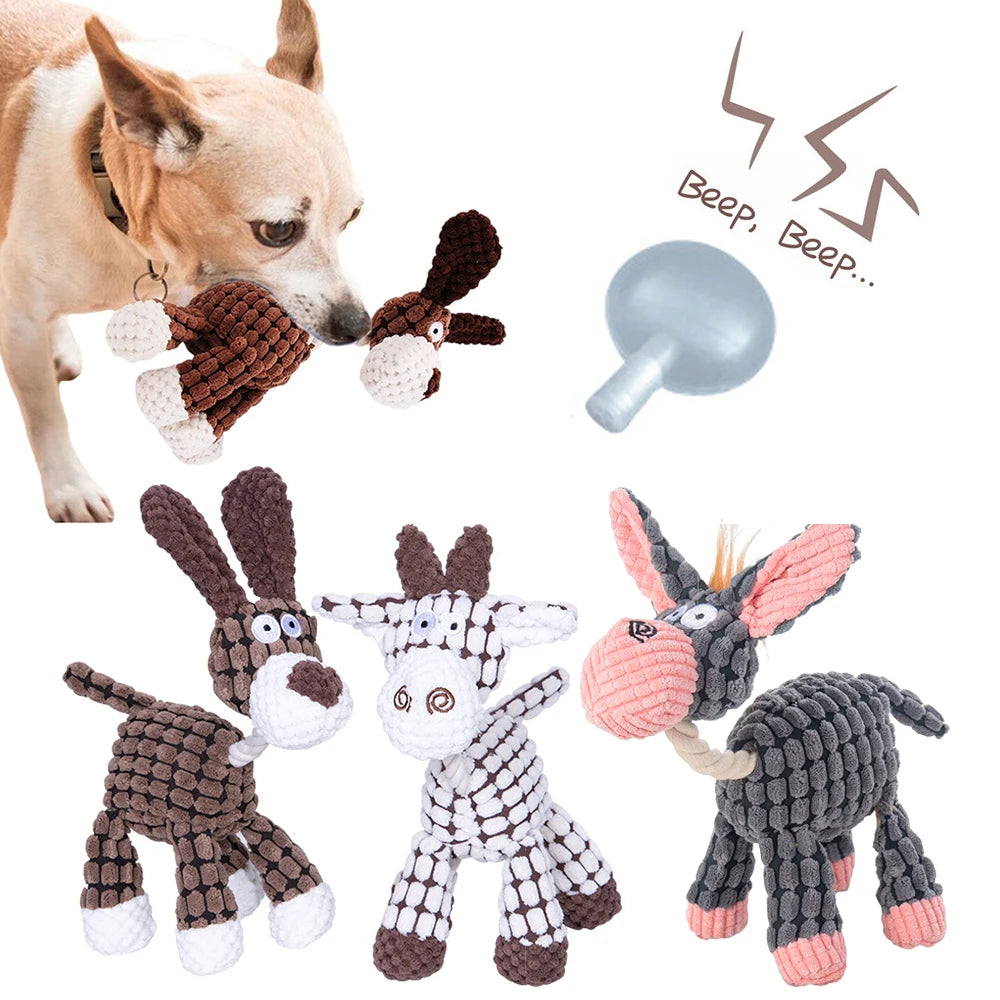 Fun Pet Toy Donkey Shape Corduroy Chew Toy For Dogs Puppy Squeaker Squeaky Plush Bone Molar Dog Toy Pet Training Dog Accessories  petlums.com   