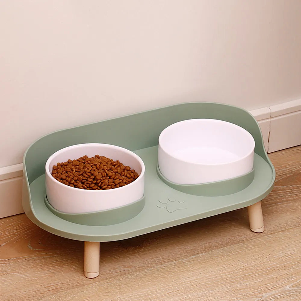 Cat Double Bowls Feeder Adjustable Height Pet Cats Drinker Water Bowl Elevated Feeding Kitten Supplies Food Feeders Dogs Dish  petlums.com   
