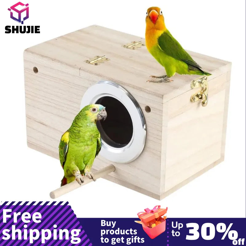 Wood Bird House Parrot Breeding Decorative Cages Pet Accessories - Natural Wood Quality  petlums.com   