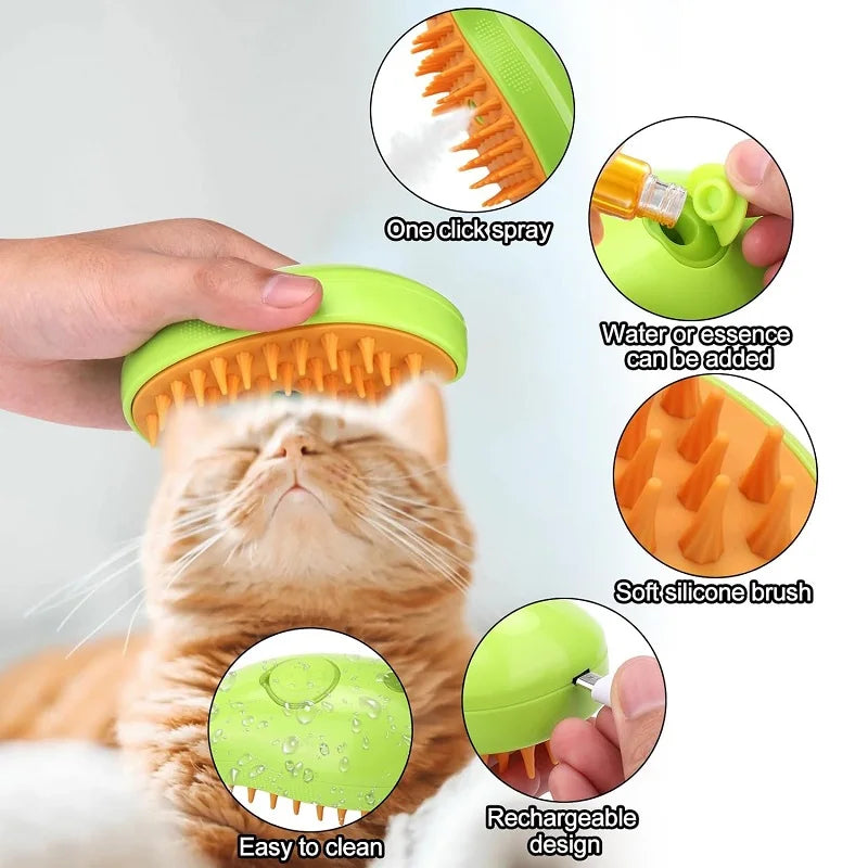 Steamy Cat Brush: Electric Spray Grooming Tool for Pet Hair Removal & Massage  My Store   