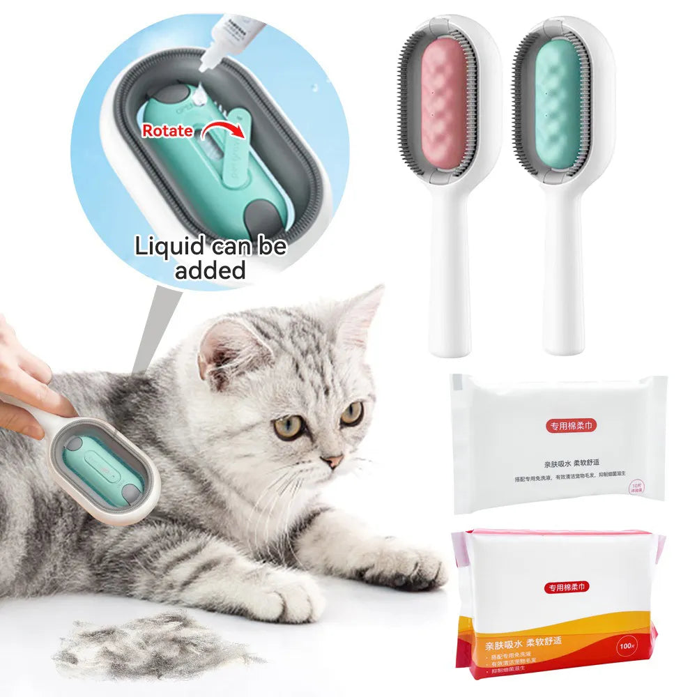 Clean Cat Grooming Brush with Wipes: Ultimate Pet Hair Removal Solution  petlums.com   