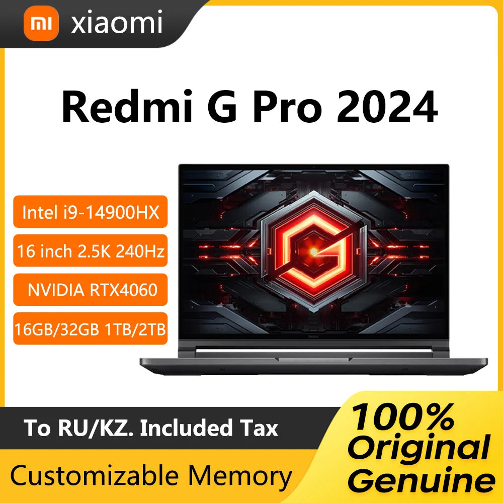 2024 Xiaomi Redmi G Pro Gaming Laptop 16 Inch 2.5K 240Hz E-Sports Screen Netbook i9-14900HX 16GB 1TB RTX4060 Gaming Notebook PC  PetLums.com   