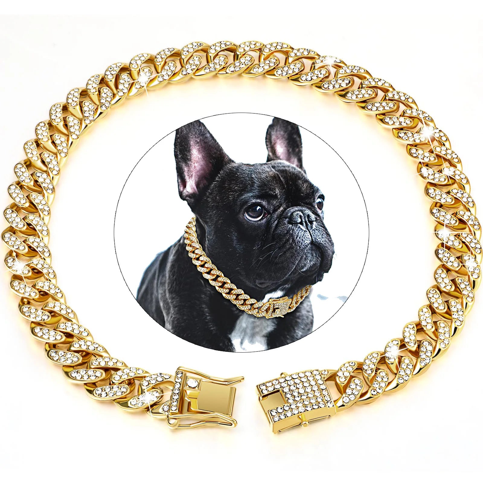 Diamond Dog Chain Collar: Stylish Metal Jewelry for Pets  petlums.com Gold 20cm 