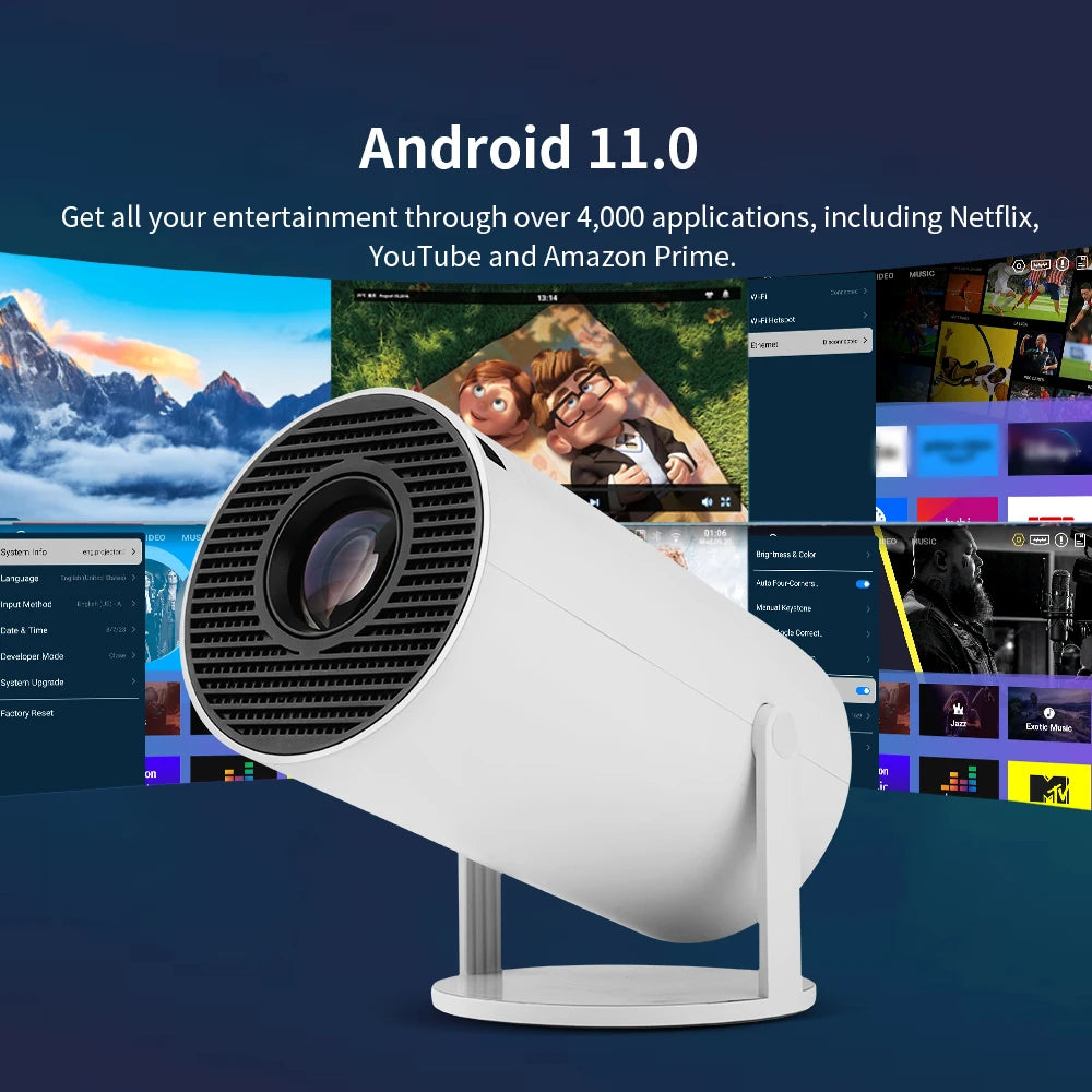Progaga 4K Android WiFi Home Cinema Outdoor Portable Projector: Sharp visuals, versatile connectivity, portable design.  petlums.com   