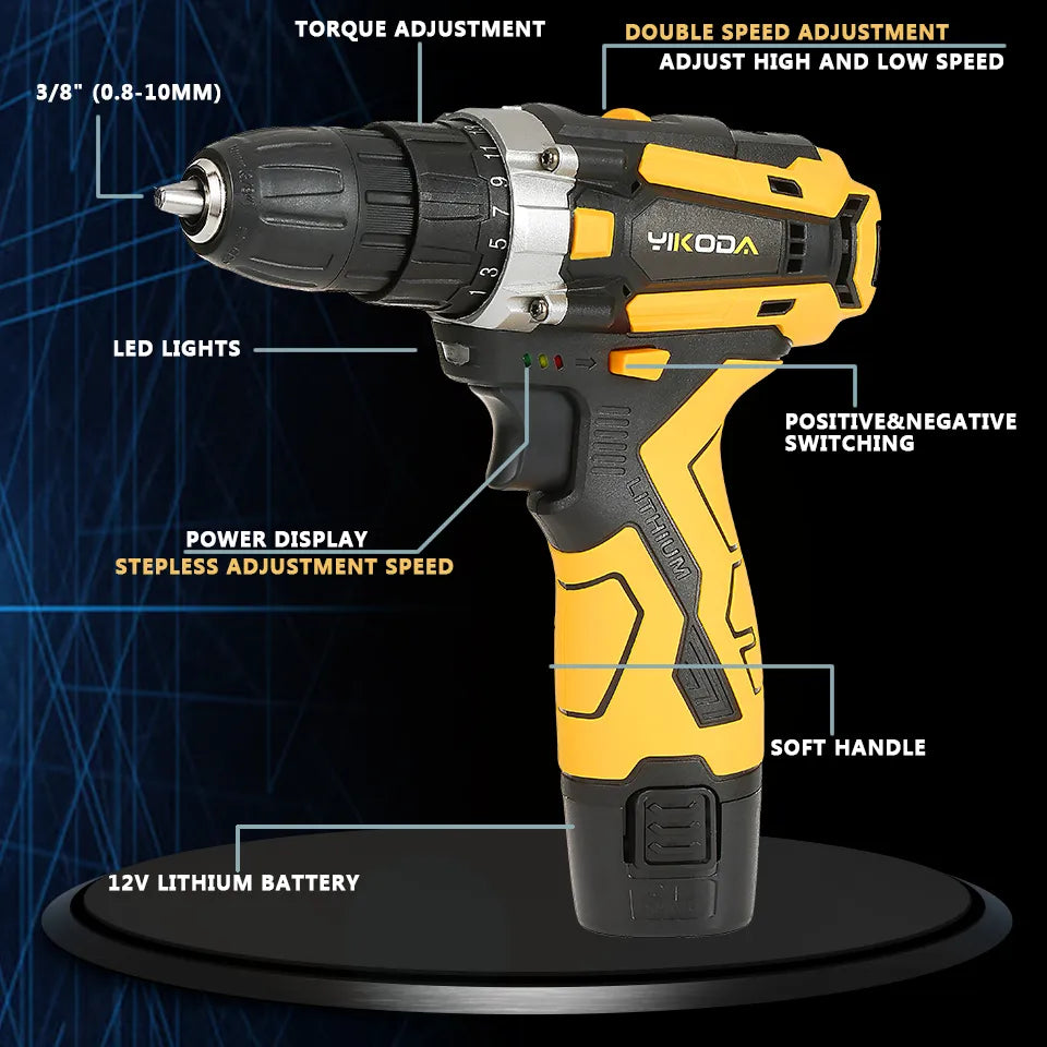 YIKODA Cordless Drill: Versatile Electric Screwdriver for Home Projects  petlums.com   