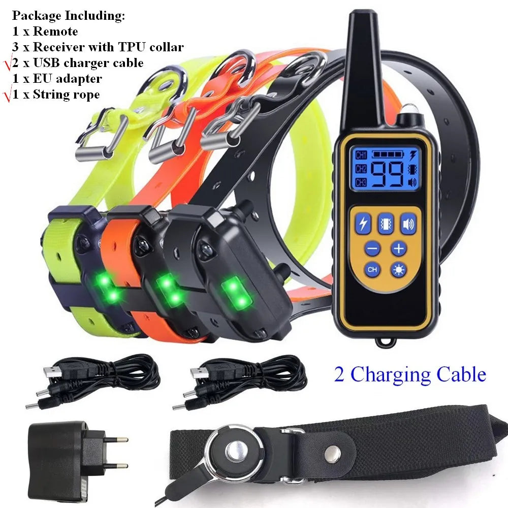 Pet Training Collar: Remote Vibration Shock Rechargeable Waterproof Trainer Anti Bark  petlums.com extra cable string US Plug 