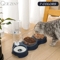 Automatic Pet Feeder with Water Fountain for Cats - 3-in-1 Raised Double Bowl