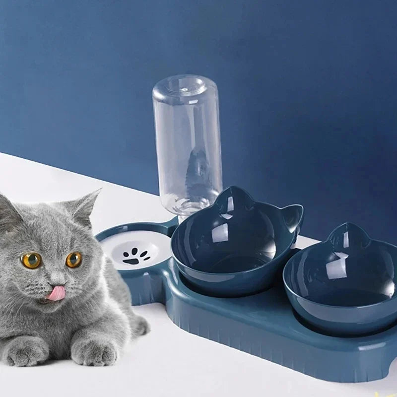 Pet Cat Bowl Automatic Feeder Water Dispenser Dog Cat Food Bowl with Drinking Raised Stand Double Dish Bowls for Cats Dogs Pet  petlums.com   