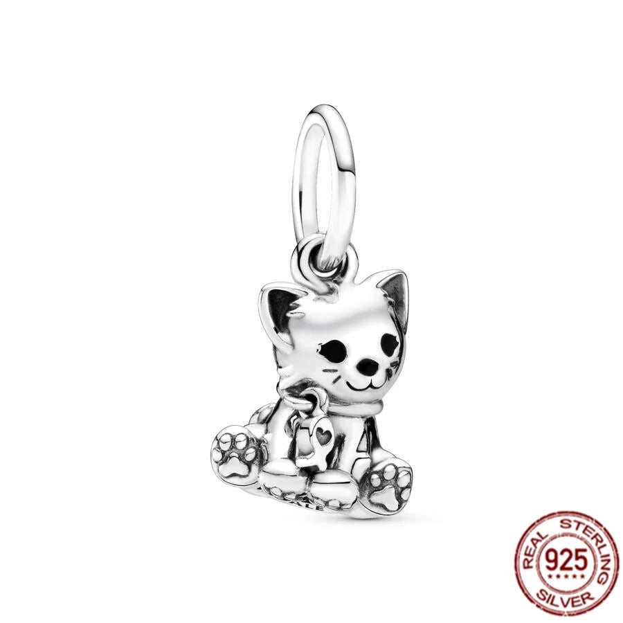 Sterling Silver Pet Cat Dangle Charm for Pandora Bracelet: Adorable Jewelry Gift  petlums.com   