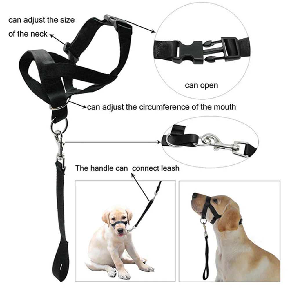Nylon Dog Muzzle with Training Head Collar: Prevent Pulling, Anti Barking & More!  petlums.com   