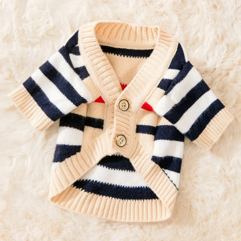 Chic Striped Winter Pet Sweater: Stylish & Cozy Knitted Cardigan for Dogs & Cats  petlums.com   