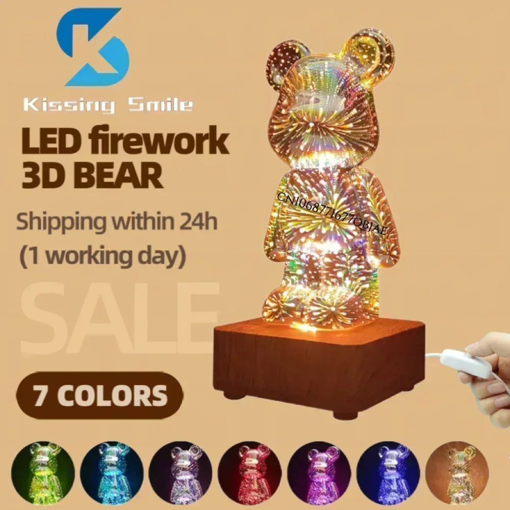 Fireworks Bear Lamp: Colorful 3D Night Light Desk Atmosphere Bedroom Decor  petlums.com   
