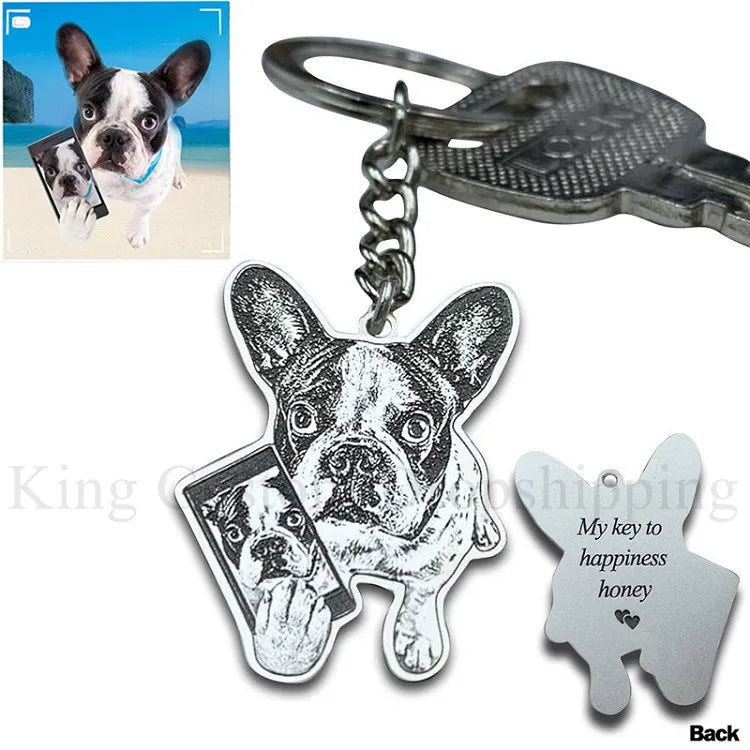 Cute Pet Engrave Photos Keychain: Personalized Cat Dog Memory Jewelry  petlums.com   
