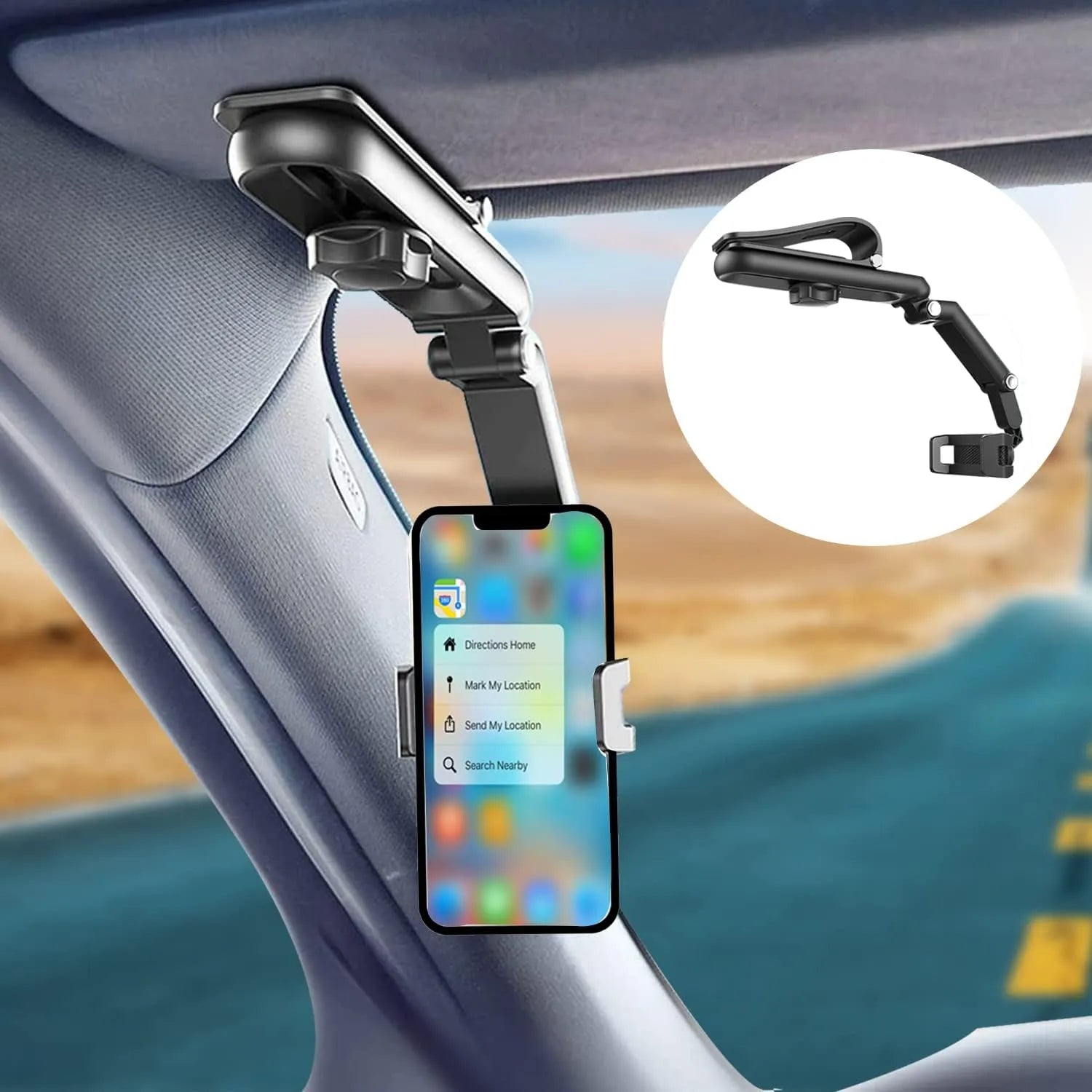 Car Sun Visor Phone Holder: 360° Rotating Multifunctional Mount for iPhone/Samsung/Android  petlums.com   