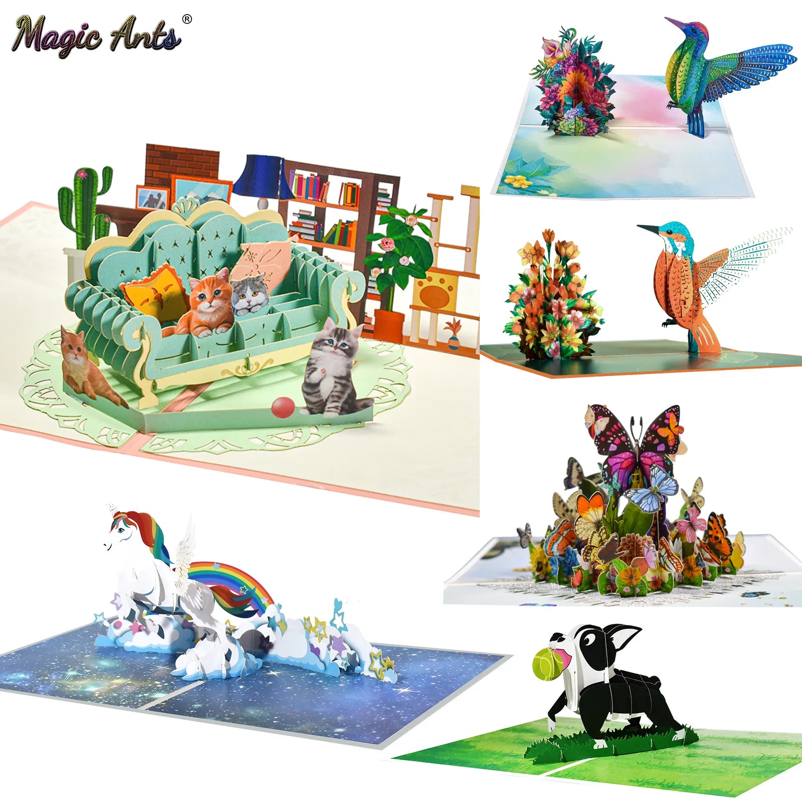 3D Animals Pop-up Cards: Butterflies, Unicorns, Cats & Dogs Gift  petlums.com   