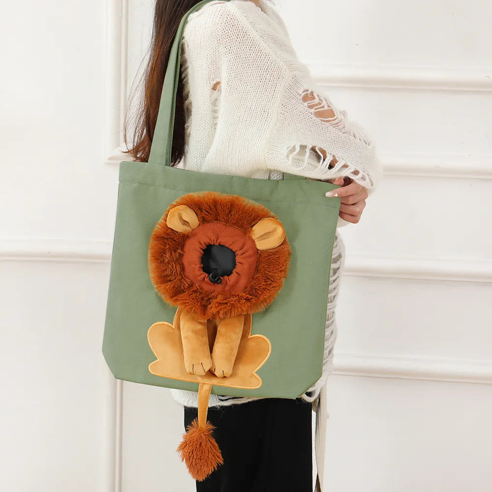 Soft Lion Design Pet Carrier Bag for Travel with Safety Zippers  petlums.com   