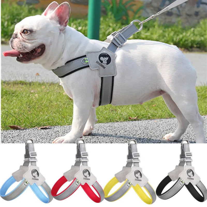 Adjustable Reflective Mesh Dog Harness Vest for French Bulldog Walk Training  petlums.com   