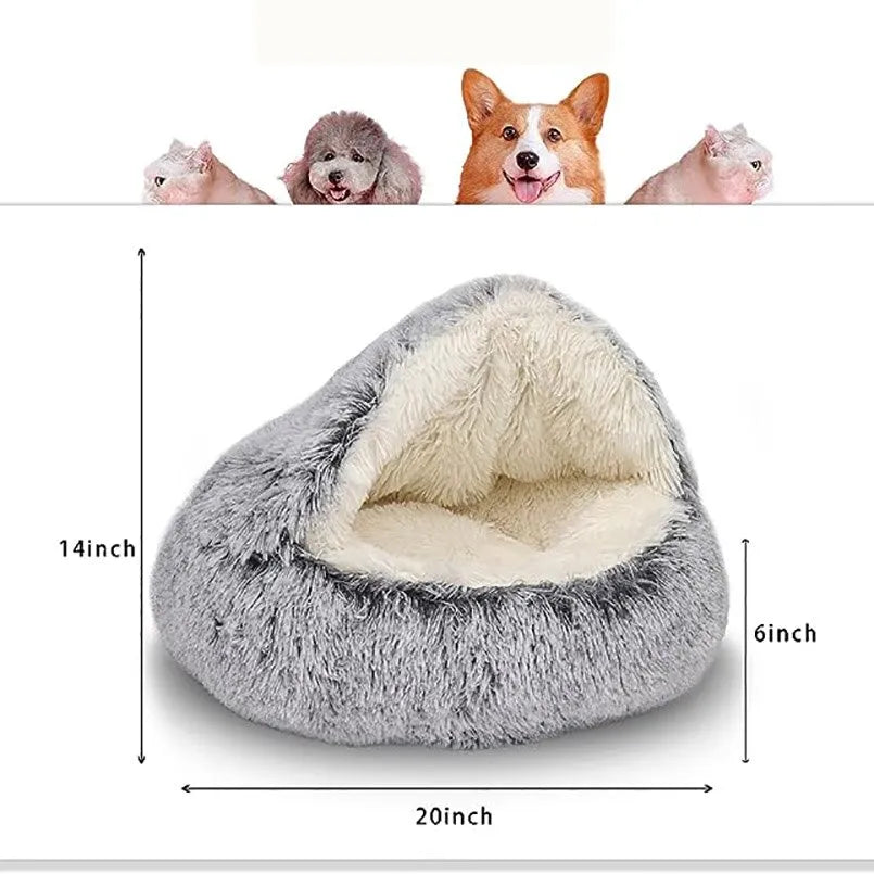 Round Plush Pet Bed with Cover: Cozy 2-in-1 Nest for Small Dogs  My Store   
