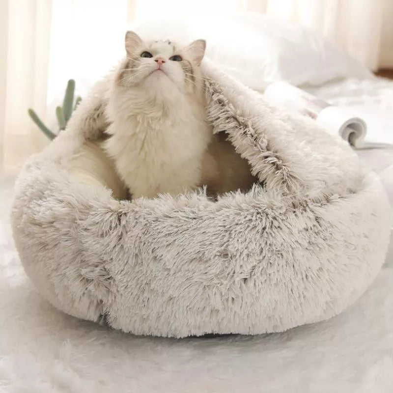 Winter 2 In 1 Cat Bed Round Warm Pet Bed House Long Plush Dog Bed Warm Sleeping Bag Sofa Cushion Nest For Small Dogs Cats Kitten  petlums.com   