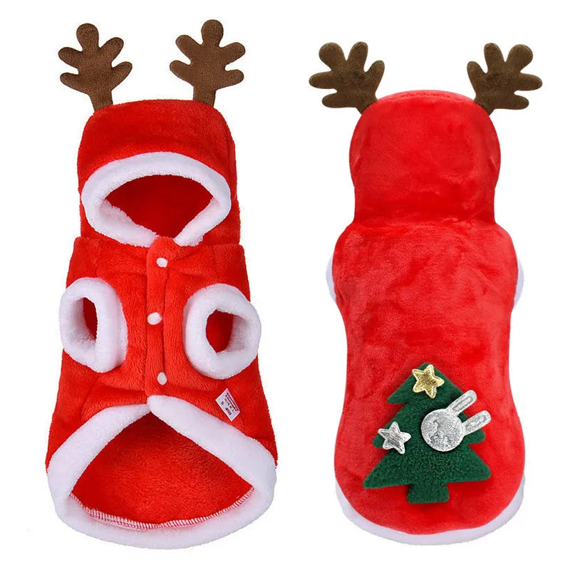Elk Pet Cats Dogs Christmas Clothes Winter Chihuahua Pug Costume Flannel Warm Festive Coat Puppy Accessories Pet Clothing Gift  petlums.com   