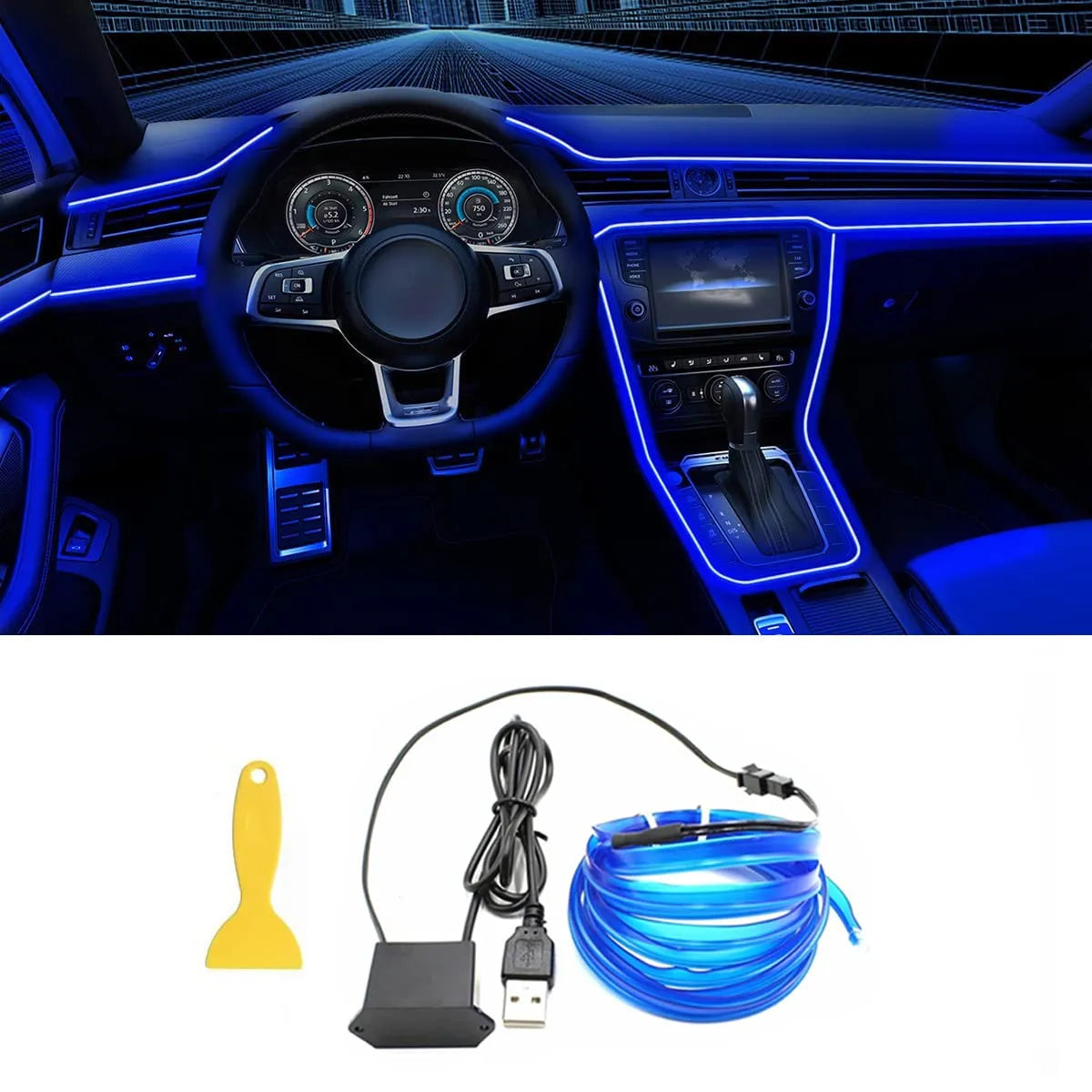 Car Interior LED Neon EL Strip Light USB Ambient Atmosphere Lamp  petlums.com   