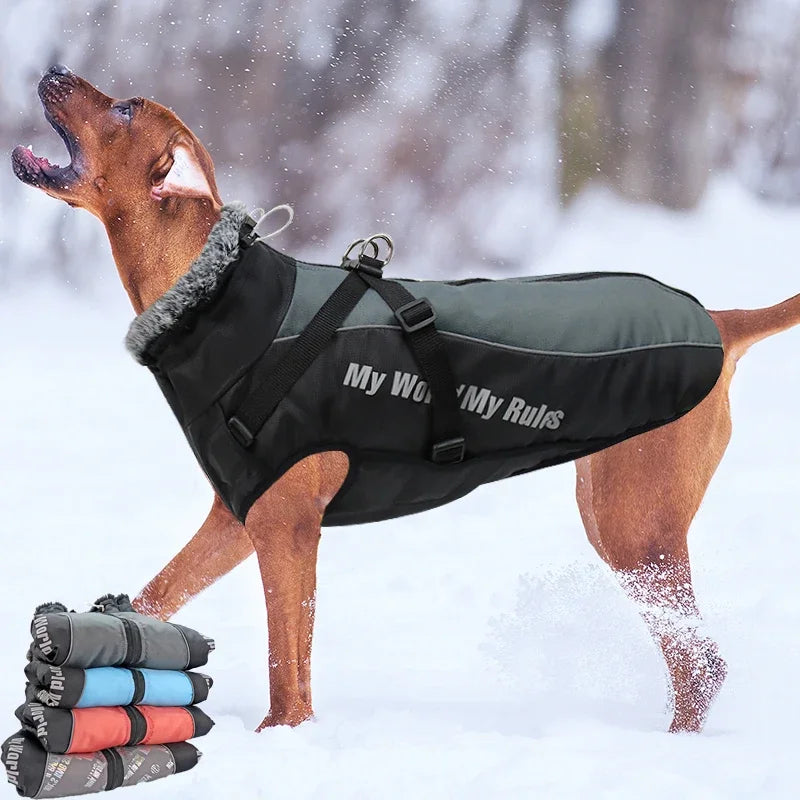 Winter Dog Coat with Harness & Furry Collar for Big Breeds - Keep Your Pet Warm & Stylish  petlums.com   