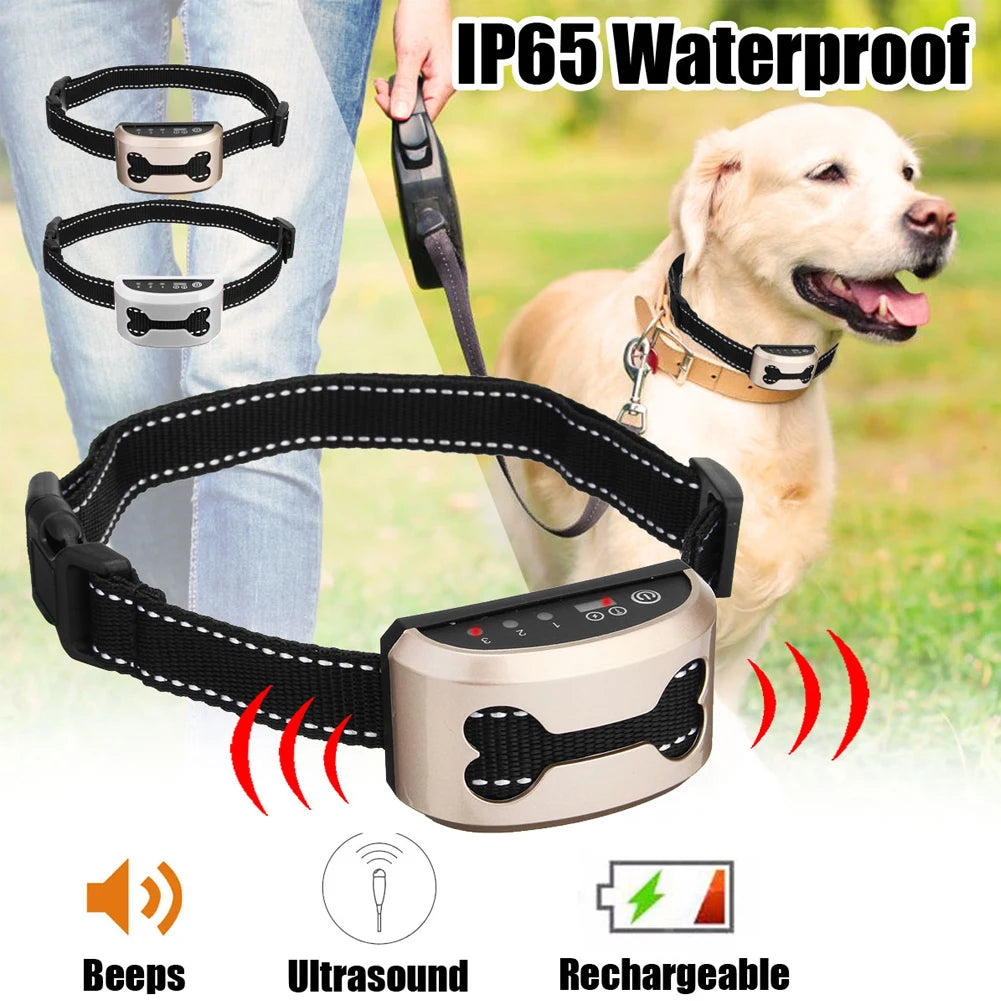Dog Training Collar: Rechargeable Anti-Bark Safety Shock Humane Waterproof Design  petlums.com   
