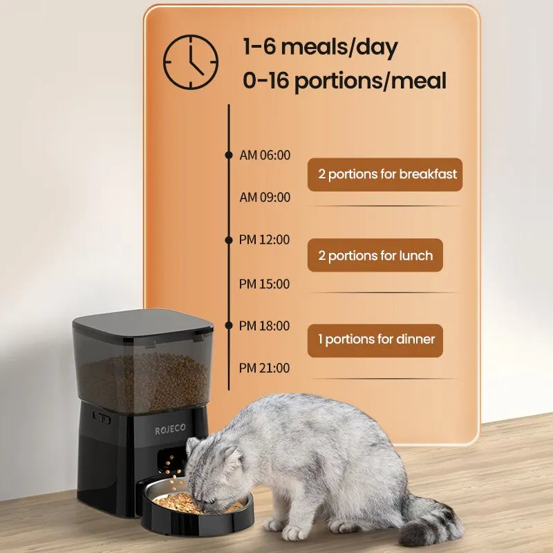 ROJECO Smart Automatic Pet Feeder for Cats & Dogs: Set Feeding Times, Adjustable Portions, Easy to Use  petlums.com   