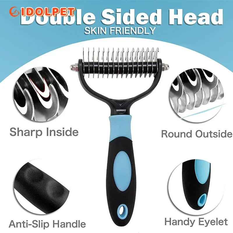 Pet Deshedding Brush: Dual-Sided Professional Grooming Tool for Cats and Dogs  petlums.com   